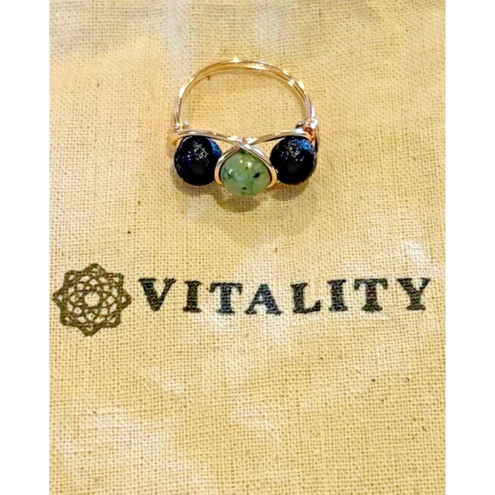 VITALITY African Turquoise & Lava Stone Aromatherapy Diffuser Ring  Size 7 New
